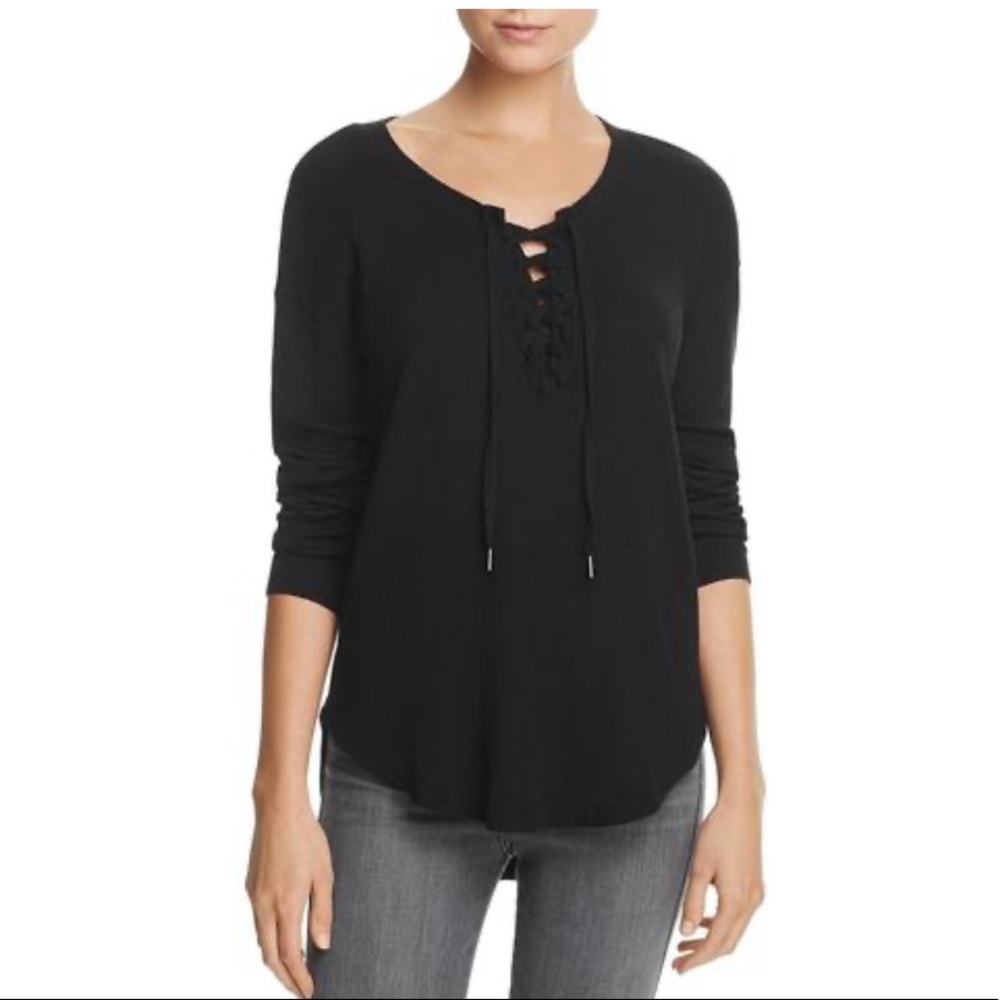 SPLENDID Womens Thermal Lace-Up Pullover Top (XS)